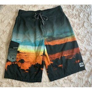 Ocean Current Mens Swim Trunks Size Large Beach Sunset Board Shorts Pocket Mesh